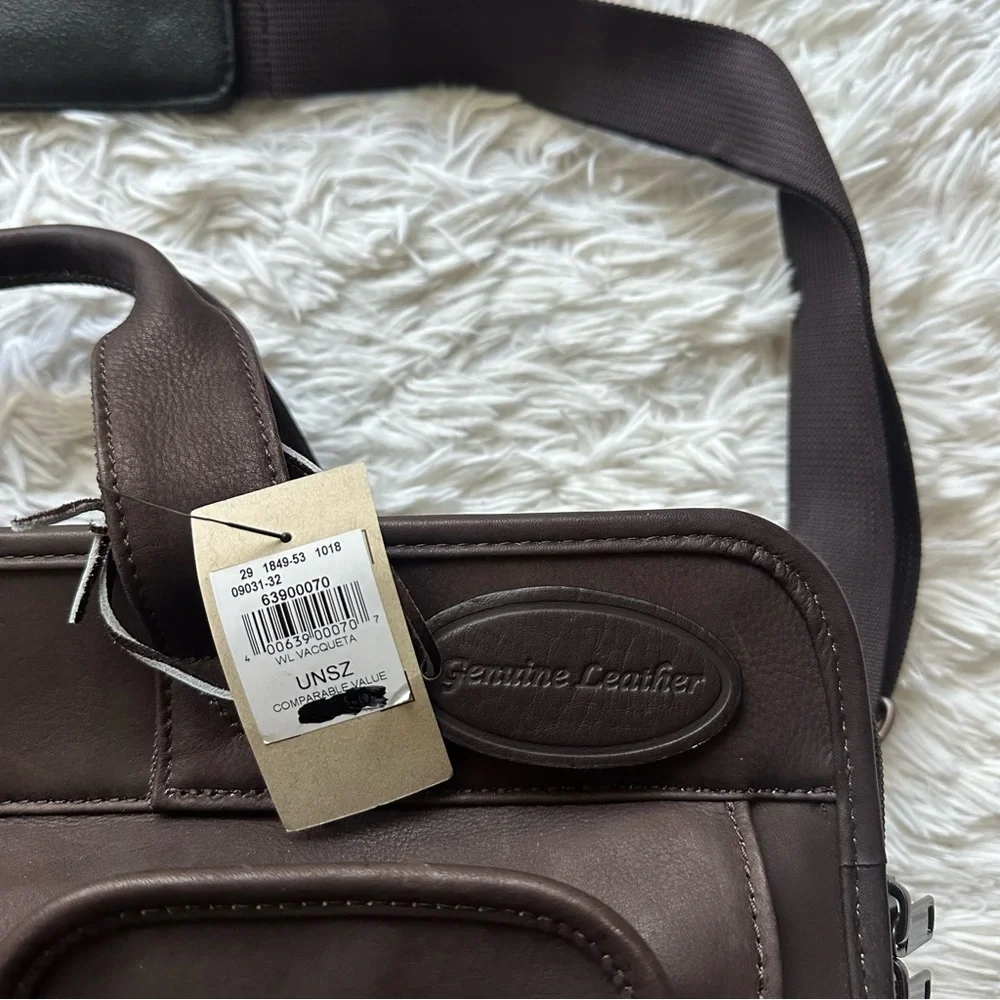 Wilson's Leather Men's Vacqueta Triple Gusset Leather Bag Dark Brown New